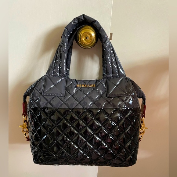 MZ WALLACE Small Bi-Color Patent Sutton Handbag/Crossbody w/Extra Pouch-GUC! - Picture 1 of 16